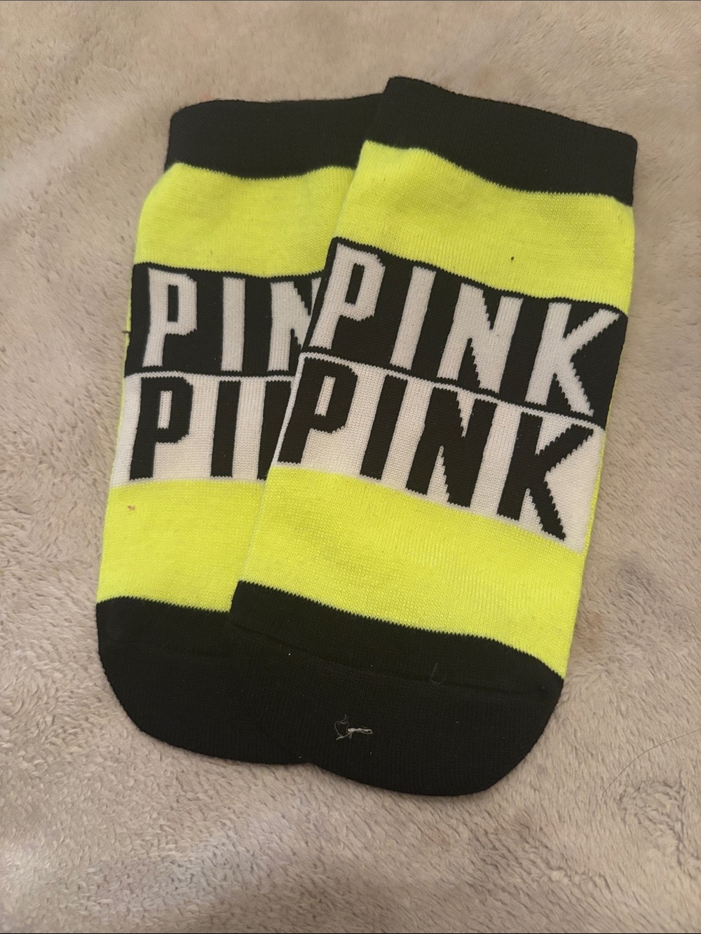 PINK Victoria's Secret Neon Yellow & Black Logo Low-Cut Socks